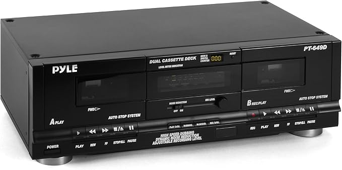 Pyle Home Digital Dual Cassette Deck Media Player Music Recording Device with RCA Cables Switchable Rack Mounting Hardware CrO2 Tape Selector Included 3 Digit Counter - 110V/220V