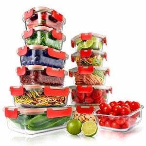 NutriChef NCGLRED Superior Glass Food Storage Containers - 24-Piece Stackable