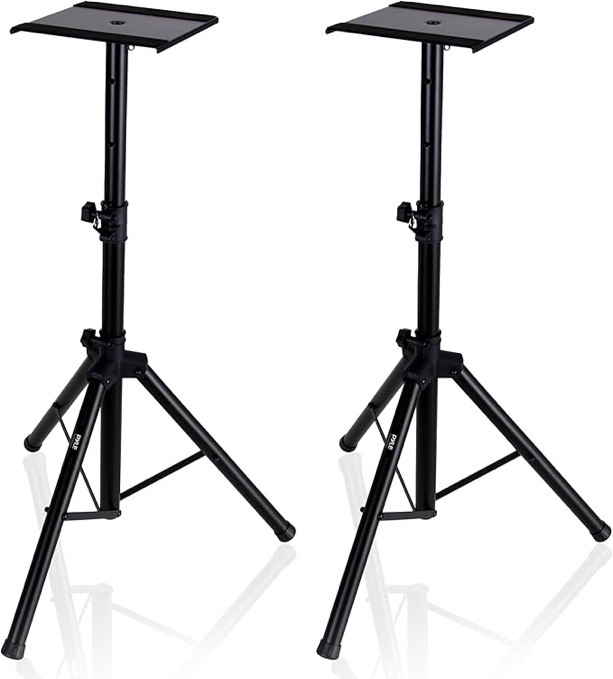 Pyle Adjustable Speaker Stand Pair – Dual Studio Monitor Tripod with Metal Base, Anti-Slip Speaker Pads, Height Adjustment from 34” to 53” – Ideal for Home, Studio, and DJ Use, 90 lbs Weight Capacity