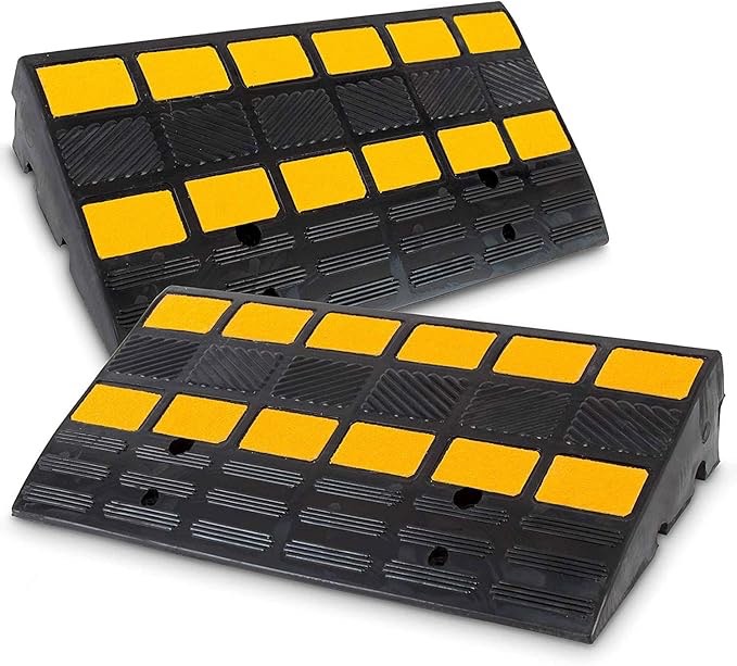 Pyle Rubber Curb Ramp 2PC Set, Heavy-Duty Driveway Ramp 4.1" Rise, 55,000 lbs Capacity, 19” L x 11.82” W, High-Density Waterproof Threshold Ramps for Cars, Trucks, Wheelchairs, Garage & Sidewalk