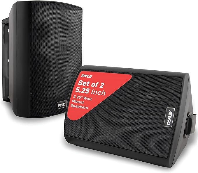 Pyle Waterproof Wall Mount Speaker System - 5.25 Inch Active + Passive Pair Wireless Bluetooth Compatible Indoor/Outdoor Stereo Sound Set with AUX IN - Pyle PDWR52BTBK (Black)
