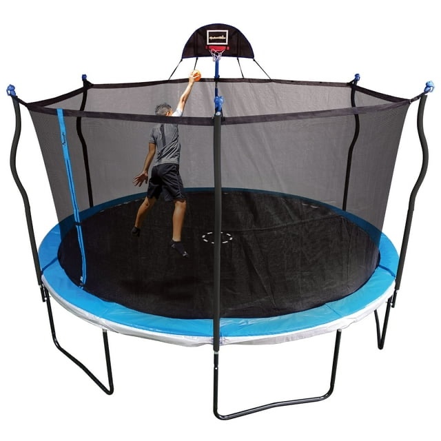 14ft heavy duty pro trampoline with basketball hoop 