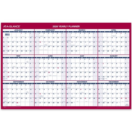 Pack of 2AT-A-GLANCE 2026 Wall Calendar, Monthly, 24" x 36", Extra Large, Paper, Reversible, Vertical-Horizontal (PM2122826)
