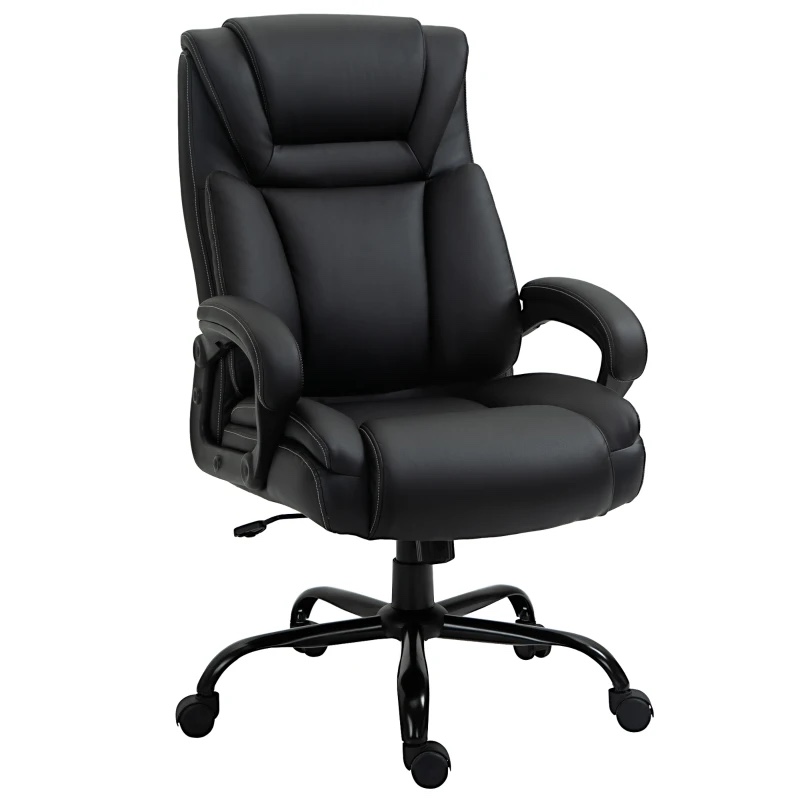 Executive Office Chair with Wide Seat, Computer Desk Chair with High Back PU Leather Ergonomic Upholstery, Adjustable Height and Swivel Wheels, Black