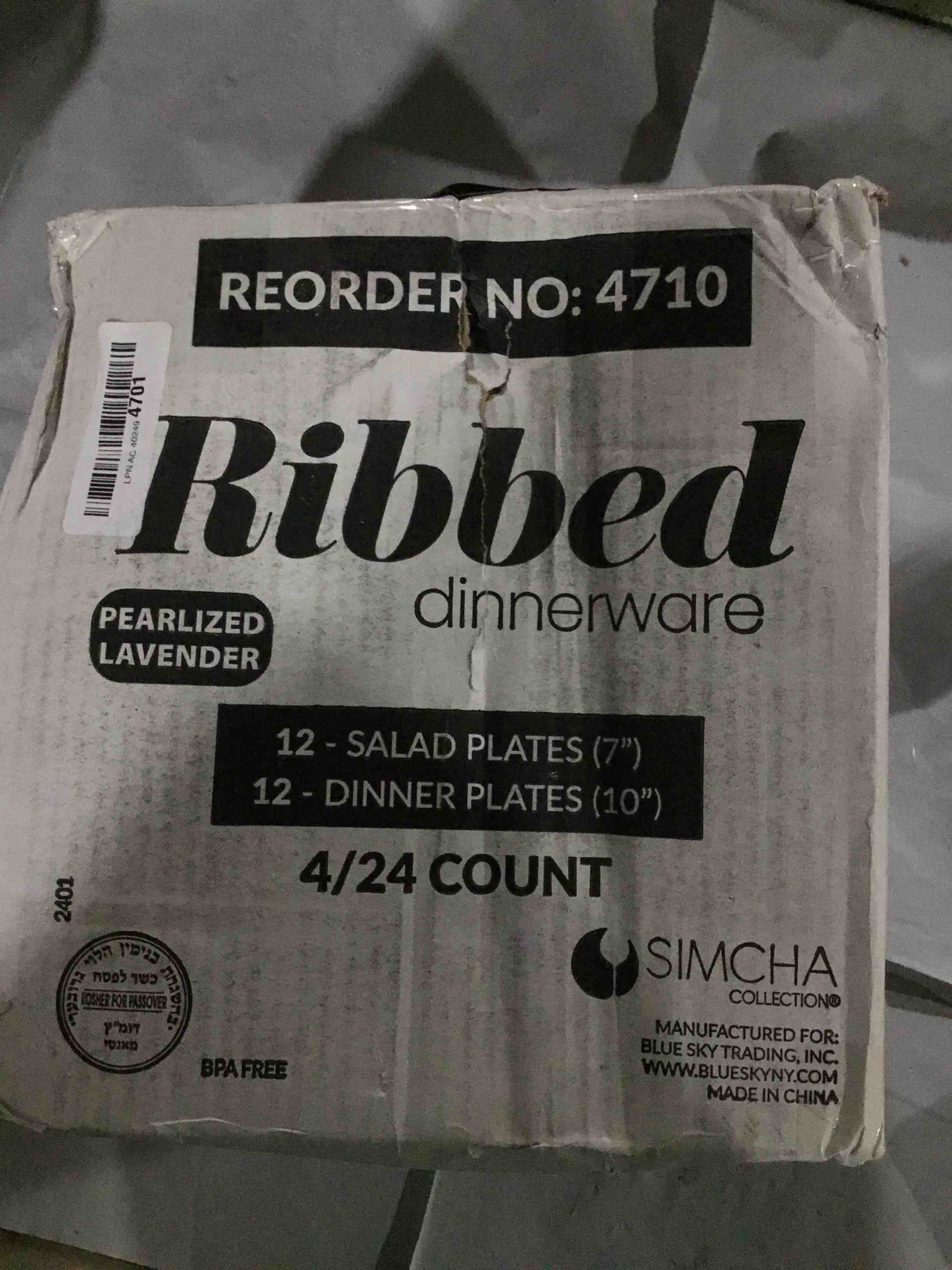 Condition photo showing New/Like New for PLASTICPRO 96 Piece Combo Plastic Dinner Plates Disposable Plastic Fancy Heavy Duty Party Dishes 7 inch and 10 inch, Pearl Lavender/Purple Ribbed 96 Lavender Pearl
