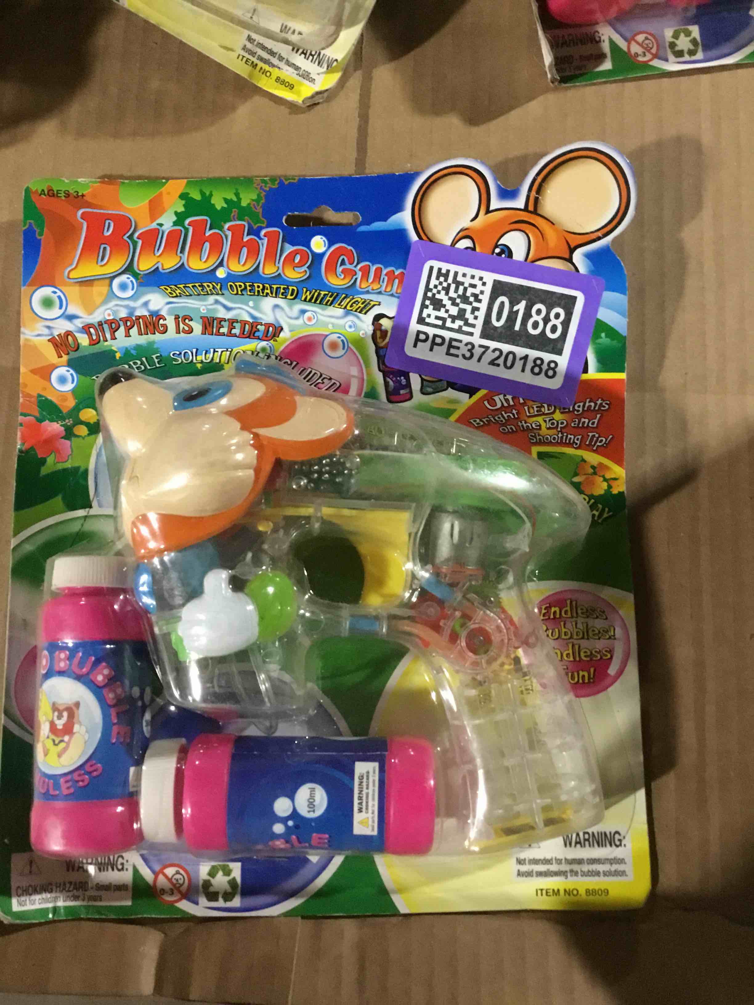 This is a battery - powered toy bubble gun, marketed under the brand name bubble gun