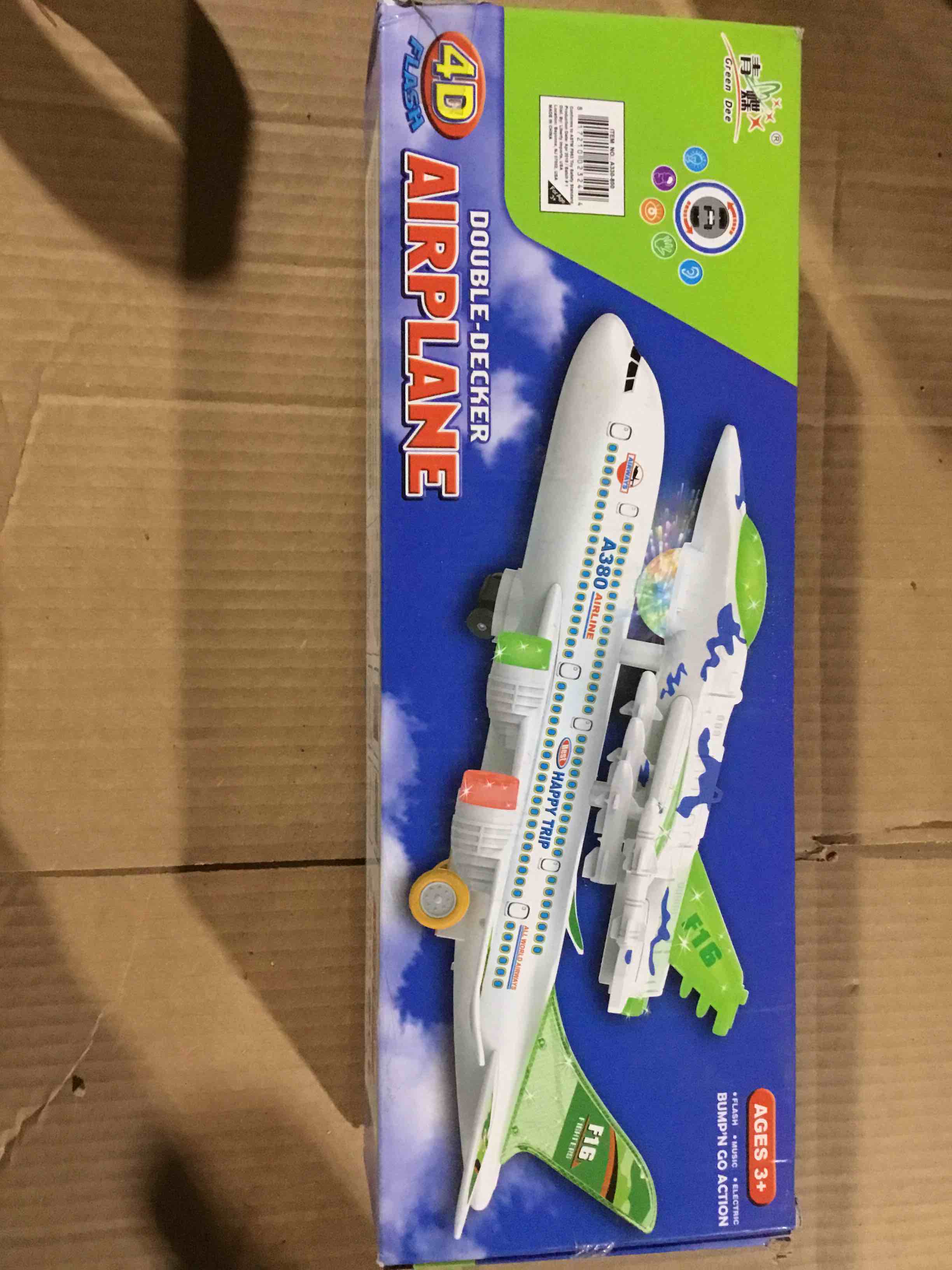 two - decker passenger plane , which 4D flashing lights and realistic jet engine sounds