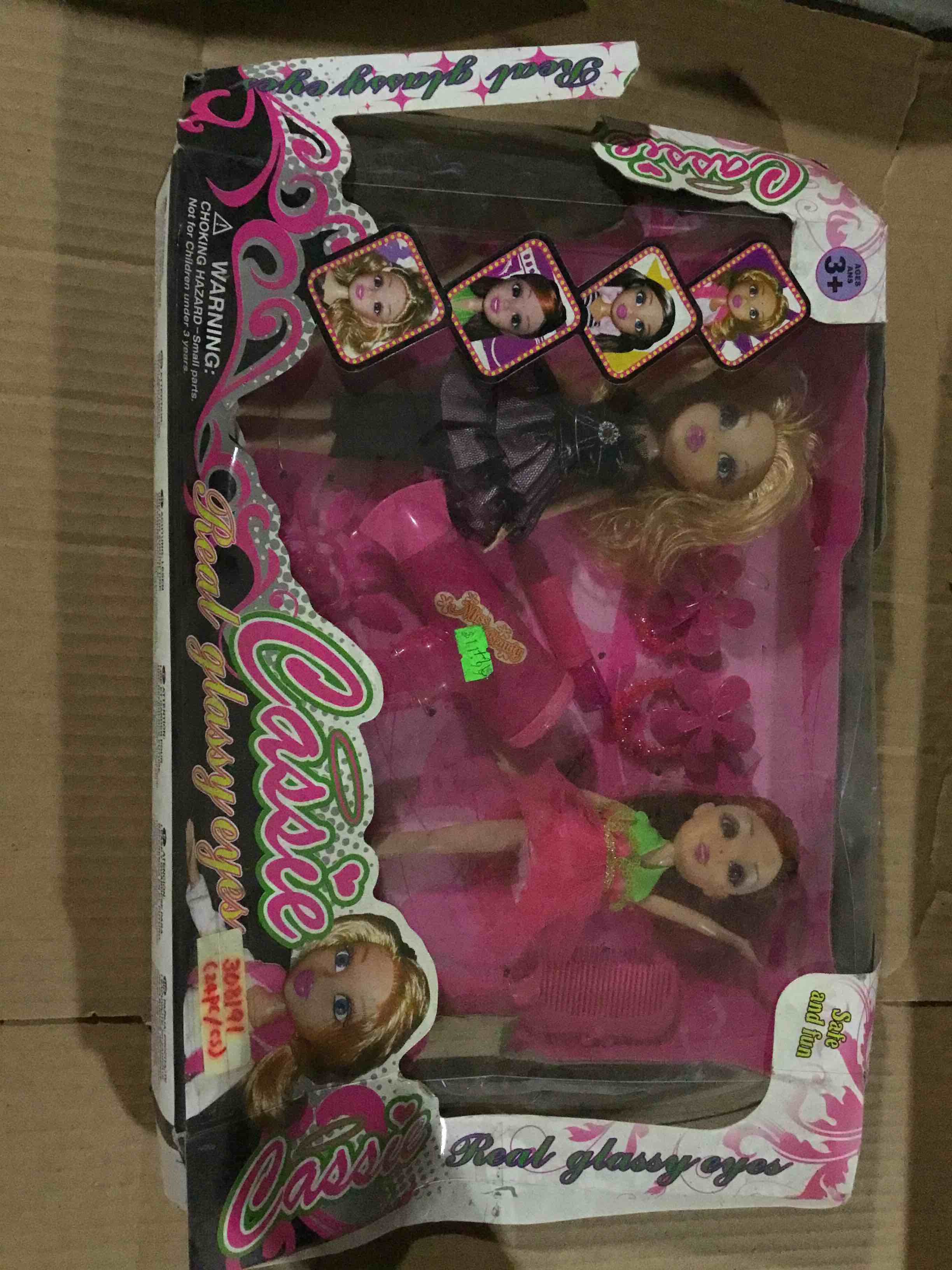 Condition photo showing As Is for toy dolls of brand Cassie with the phrase  real glassy eyes 