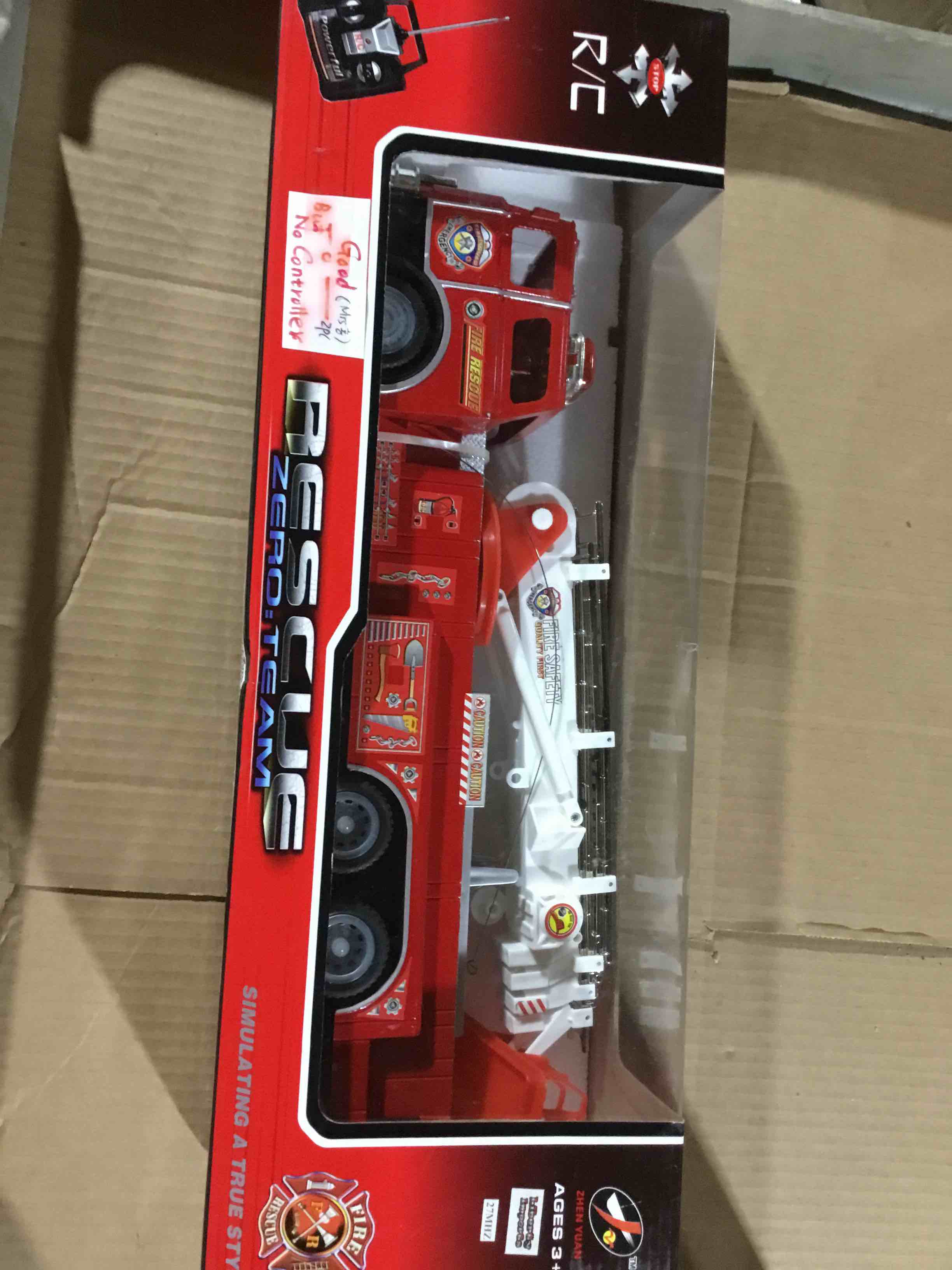 Condition photo showing Good Condition for Rescue zero team brand remote control toy fire truck 