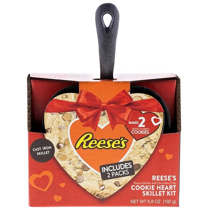 Valentines Heart Shaped Skillet Cookie Kit, Peanut Butter & Chocolate Chip Baked Treat, Valentine’s Day Gift, Activity, Dessert, & More, 2 Mixes, 6.8 Ounces