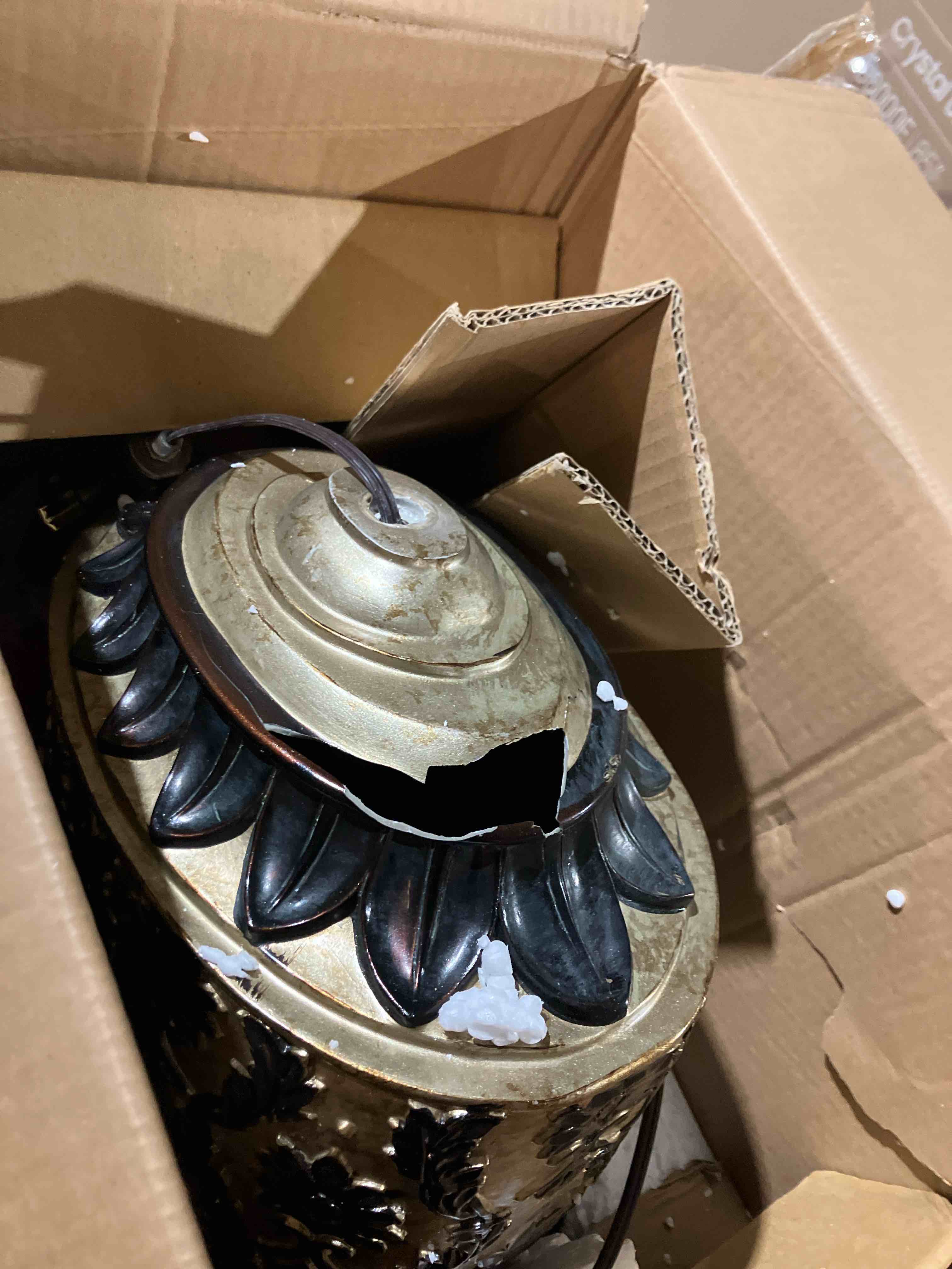 Condition photo showing As Is for jane seymour table lamp - antique platinum & barbados finish - beige fabric (lamper cracked)