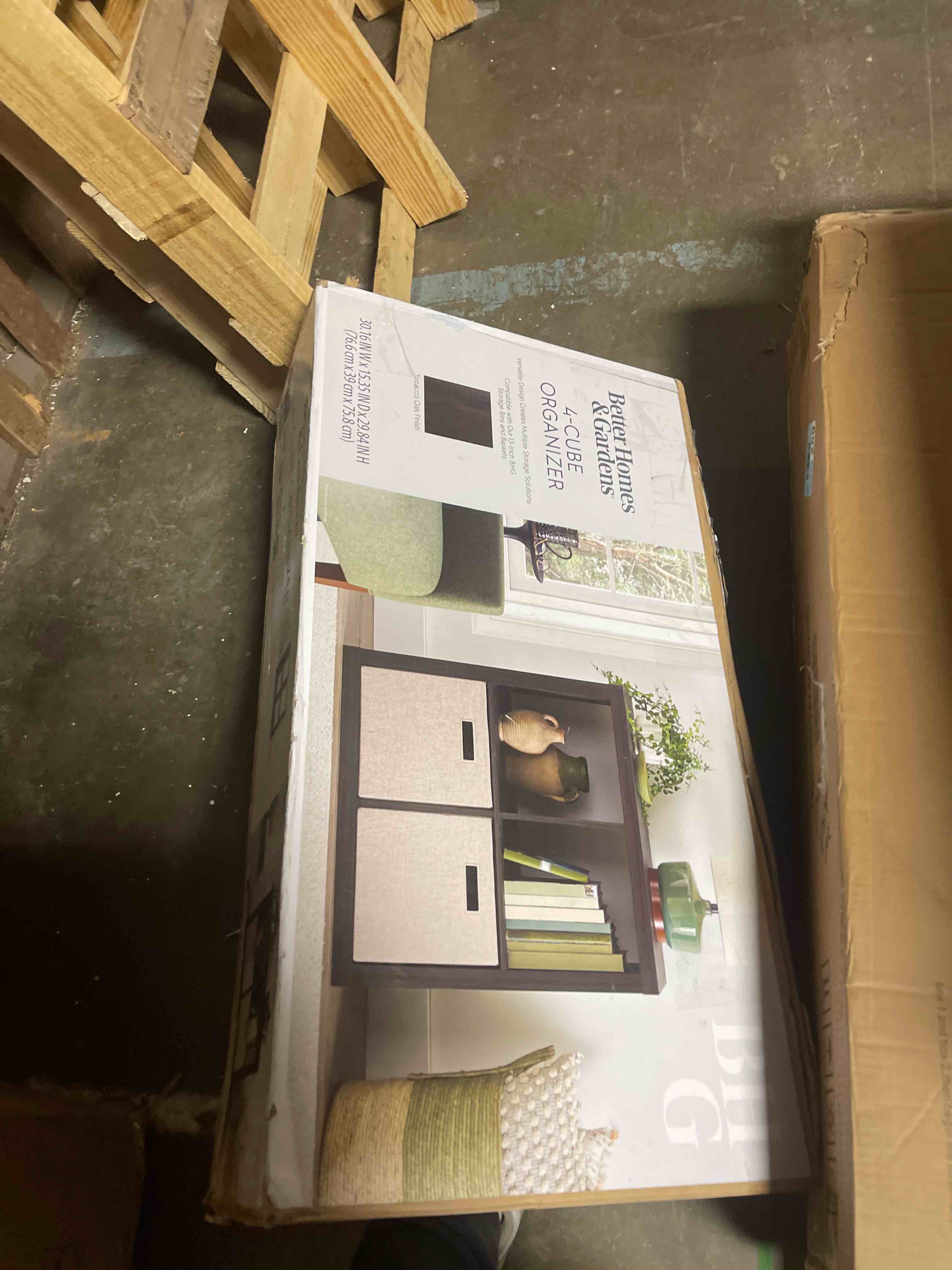 Condition photo showing New/Like New for Better Homes & Gardens 4 Cube Storage Organizer, Tobacco Oak