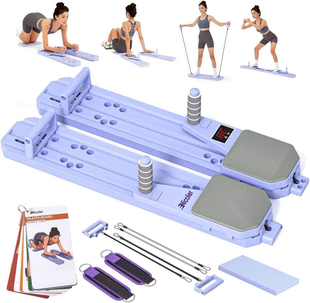 nicoler portable pilates reformer set- pilates board 8-in-1 multi-functional pilates equipment