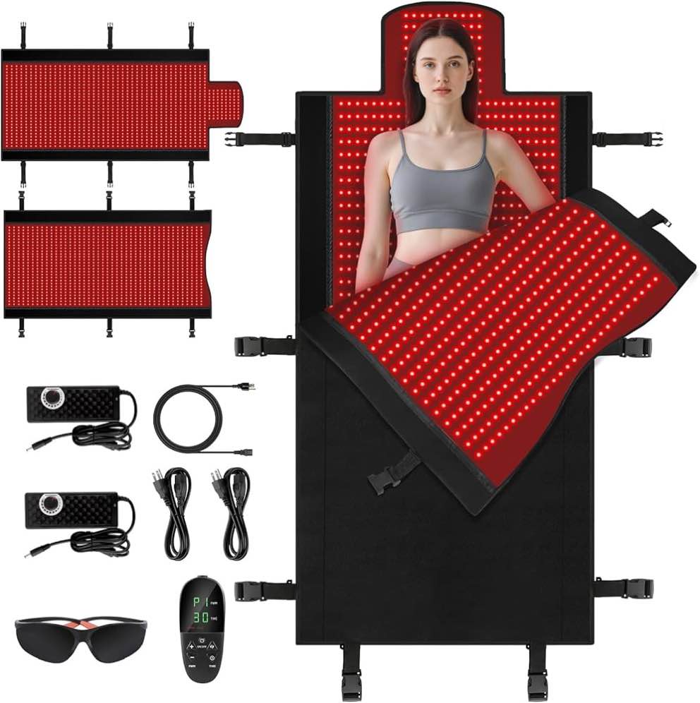 2570 leds dual full body red light therapy mat, red light therapy blanket, 2570pcs 2in1 leds(660nm& 850nm), premium leather, adjustable timer & intensity