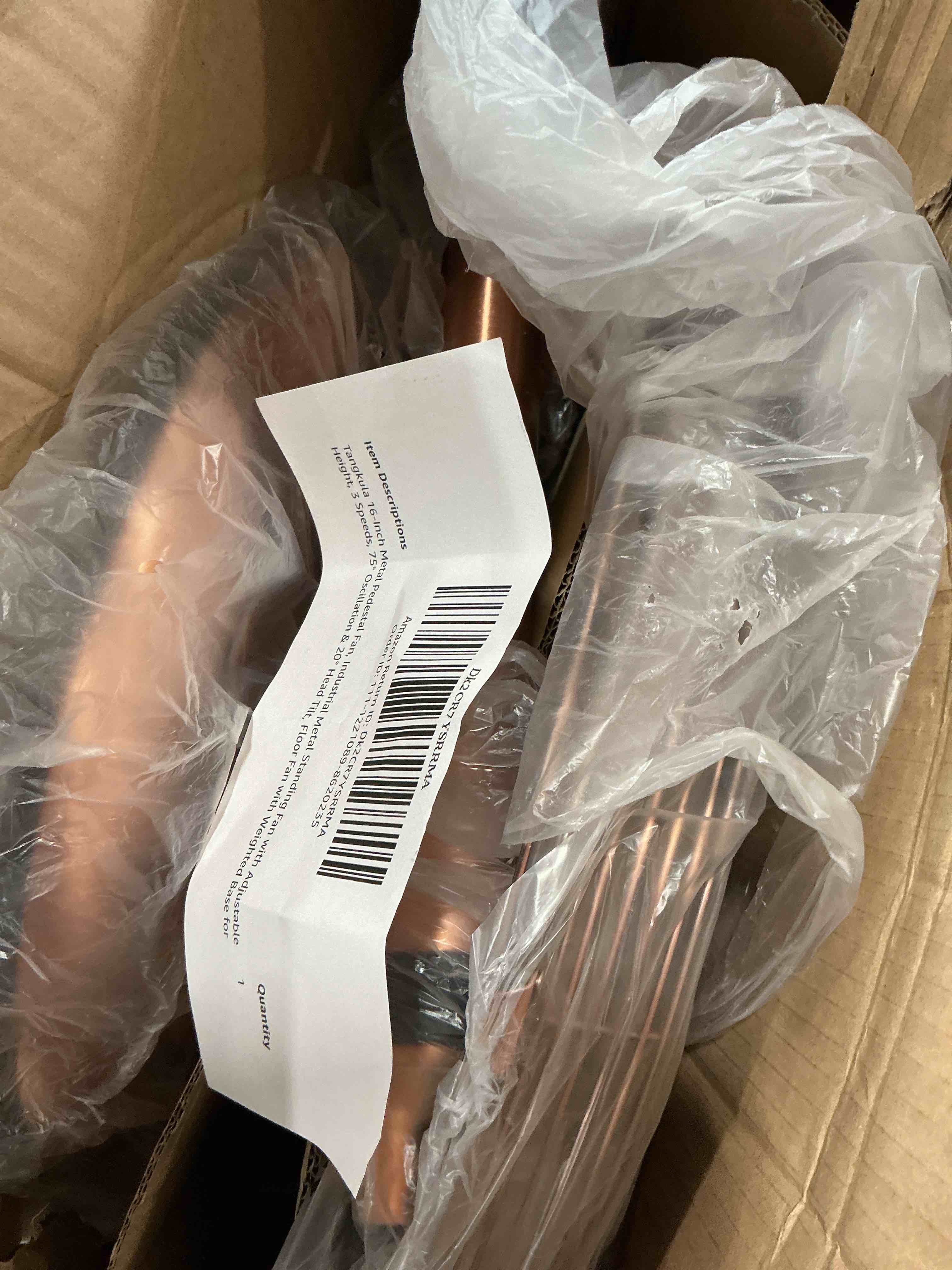 Condition photo showing Good Condition for 16'' oscillating pedestal fan heavy-duty metal floor fan with 3 speeds & adjustable height for bedroom, office, garage, and more(color:copper)