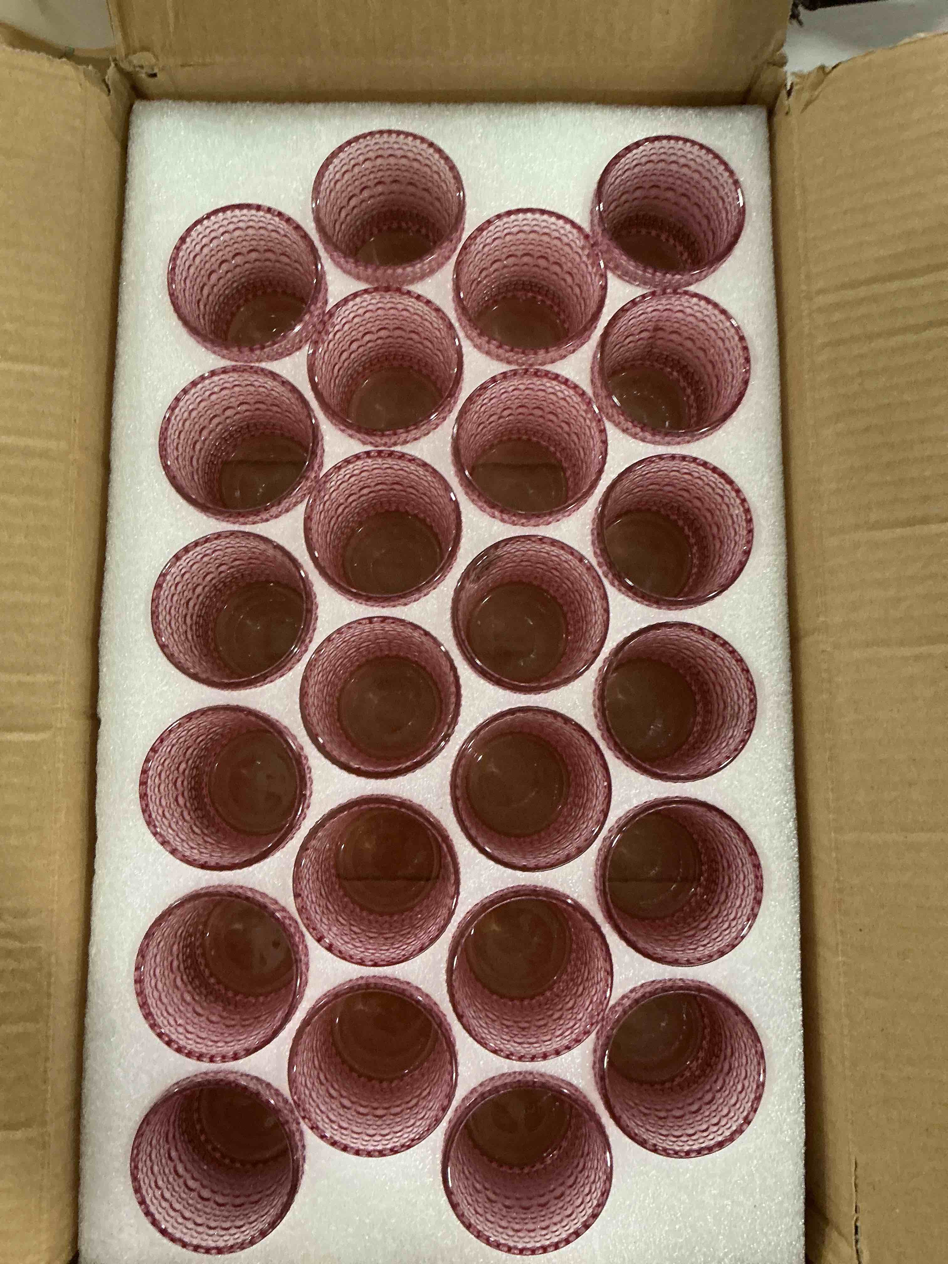 Condition photo showing New/Like New for 24 Pcs Votive Candle Holders, Glass Holders Bulk for Table Centerpiece, Tea Lights Candle Holders for Wedding Shower, Party and Home Decor Pink