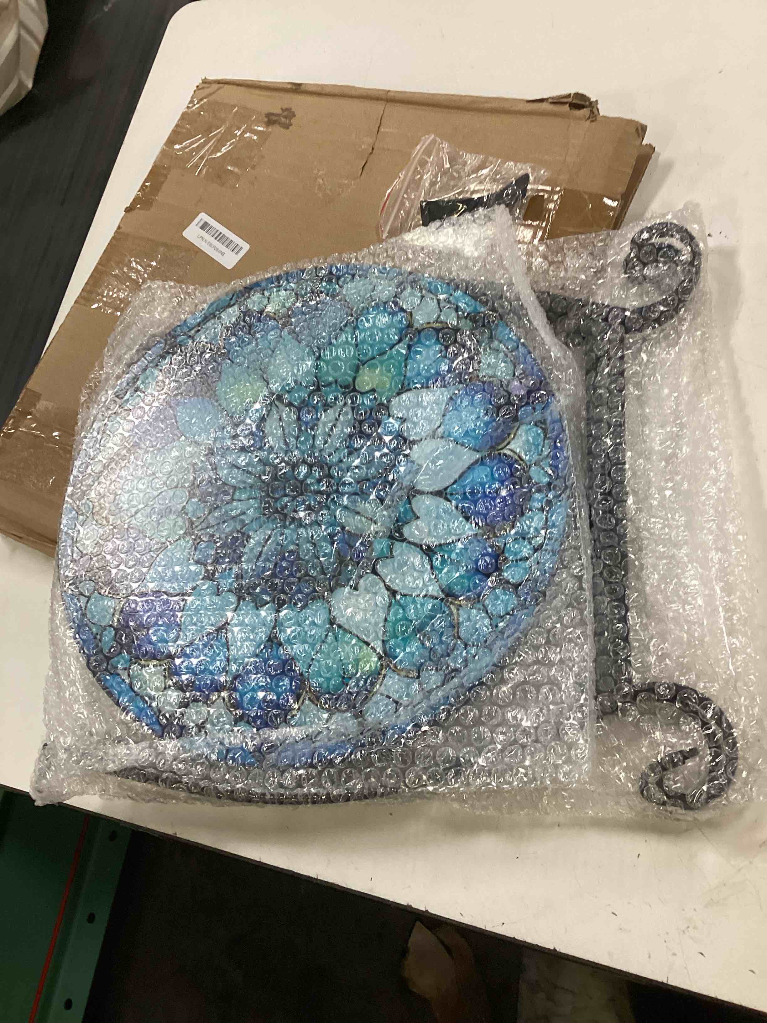 Condition photo showing Good Condition for cinnvoice outdoor side table round small mosaic patio accent indoor end plant coffee tea table for yard patio porch garden living room, bedroom(mandala flower style,14 inch) 14 inch mandala flower style