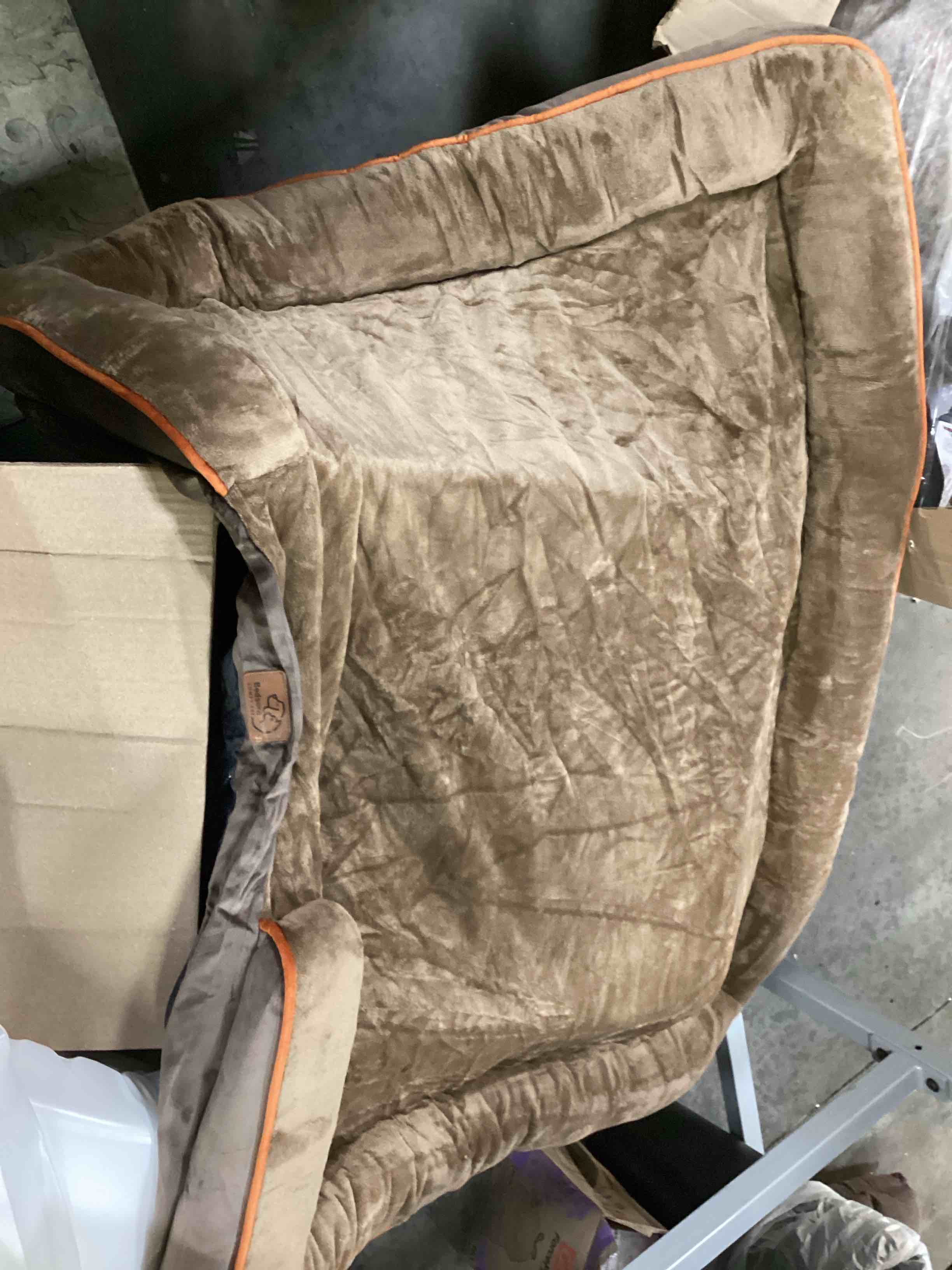 Condition photo showing As Is for bedsure xxl orthopedic dog bed - washable great dane dog sofa beds for giant dogs, supportive foam pet couch bed with removable washable cover, waterproof lining and nonskid bottom, brown 52.0"l x 41.0"w x 8.0"th dark brown