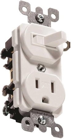 Leviton Combination, 15 Amp, 120 Volt AC Toggle Switch, and 15 Amp, 125 Volt 5-15R Tamper Resistant Receptacle, Grounding, T5225-W, White