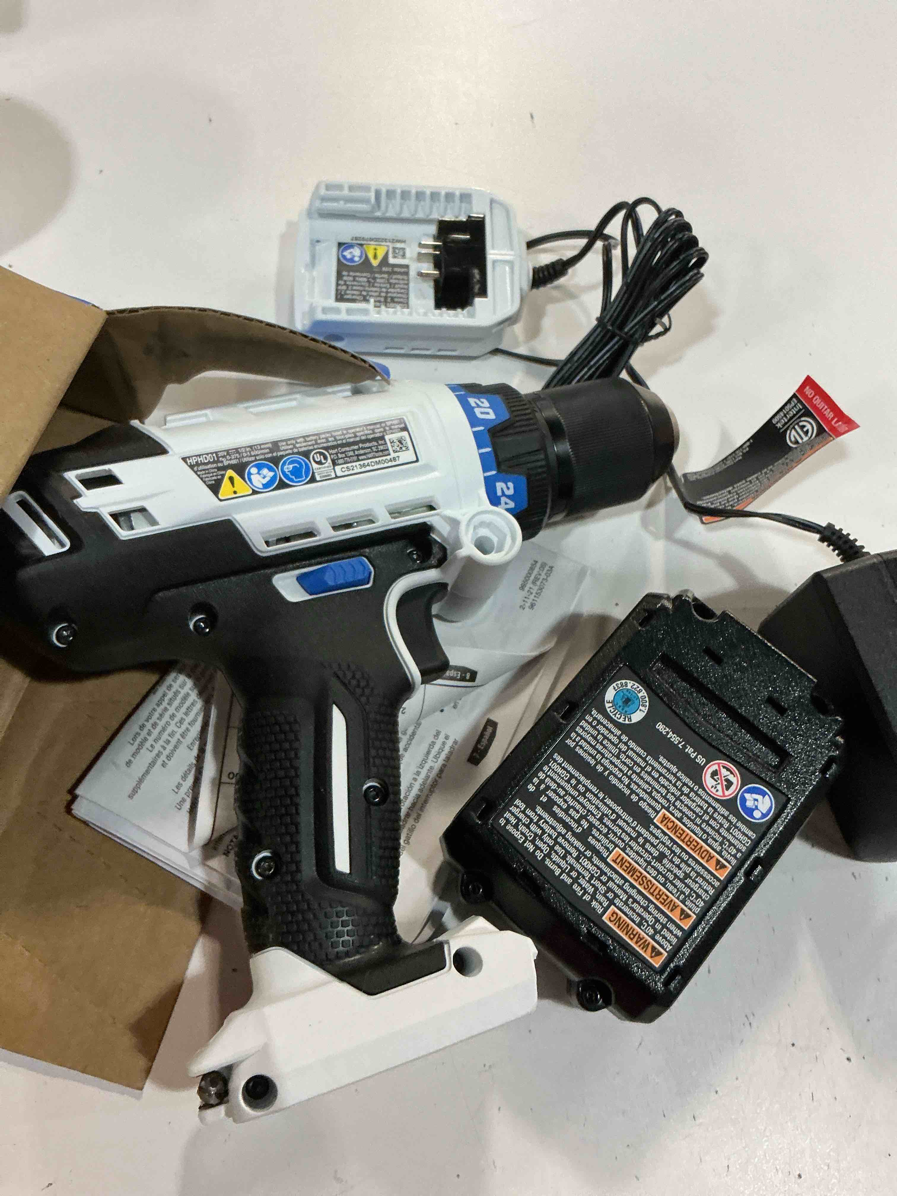 Condition photo showing As Is for hart 20-volt cordless 1/2-inch hammer drill kit (1) 1.5ah lithium-ion battery