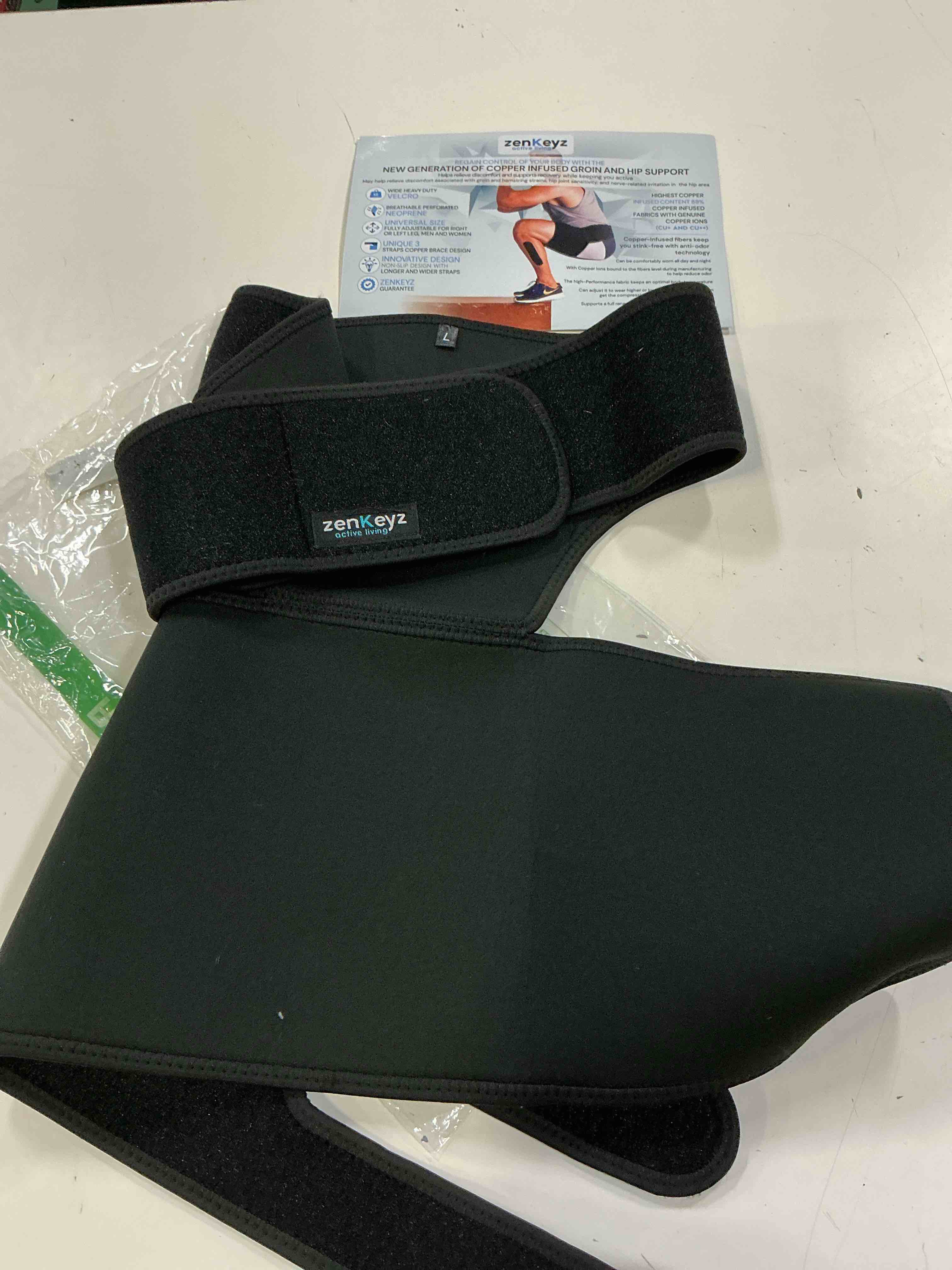 Condition photo showing Good Condition for braceability hip support groin brace - hamstring compression wrap for sciatica pain relief, labral tear, thigh, groin pull - sciatica hip brace for men or women (one size)