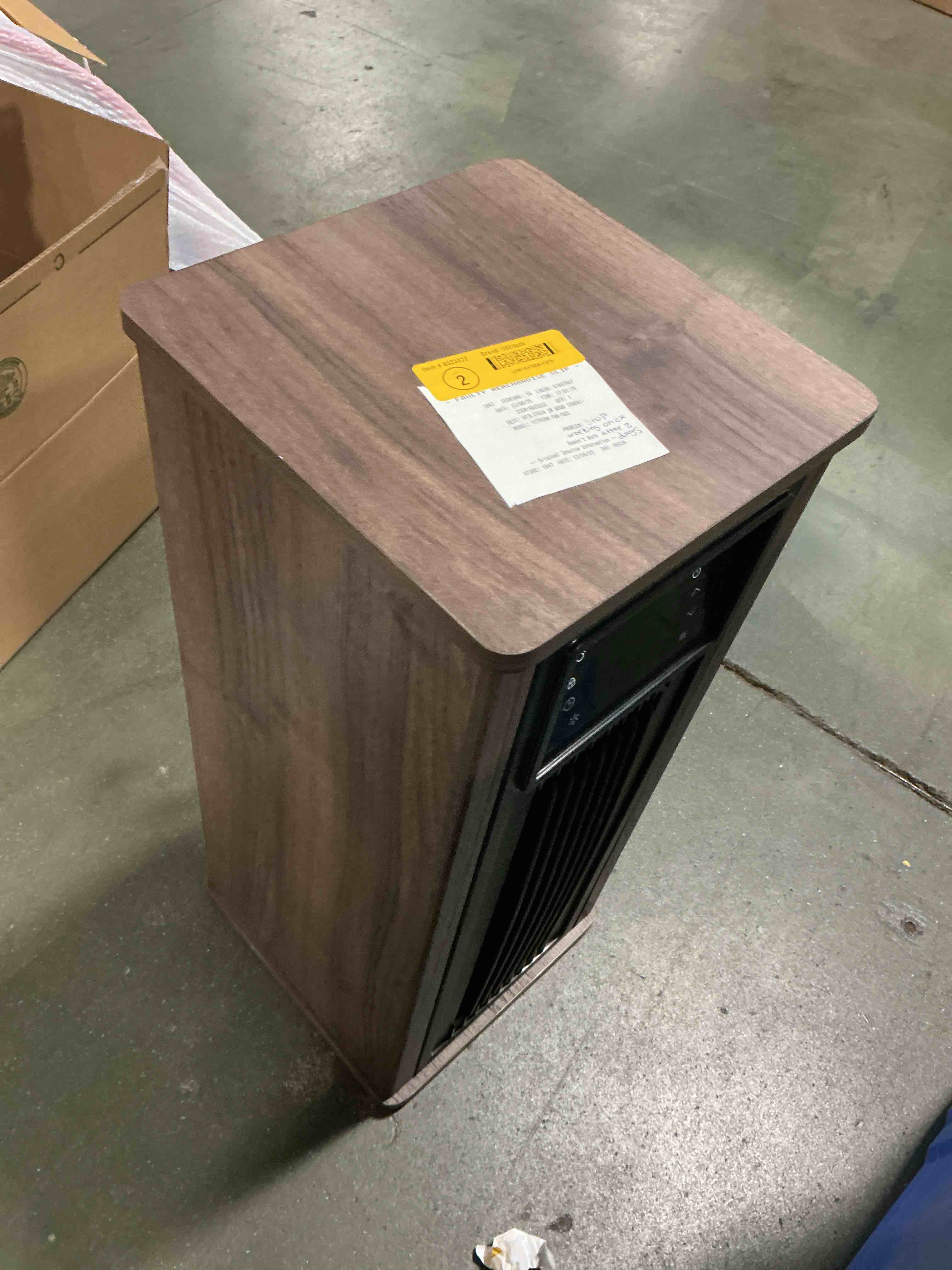 Condition photo showing As Is for Air Choice Infrared Space Heater, 1500W Electric Portable Heater with Remote Control and Thermostat, Fast & Quiet Heating Tower Room Heater for Indoor Use, Bedroom, Office, Home, Walnut