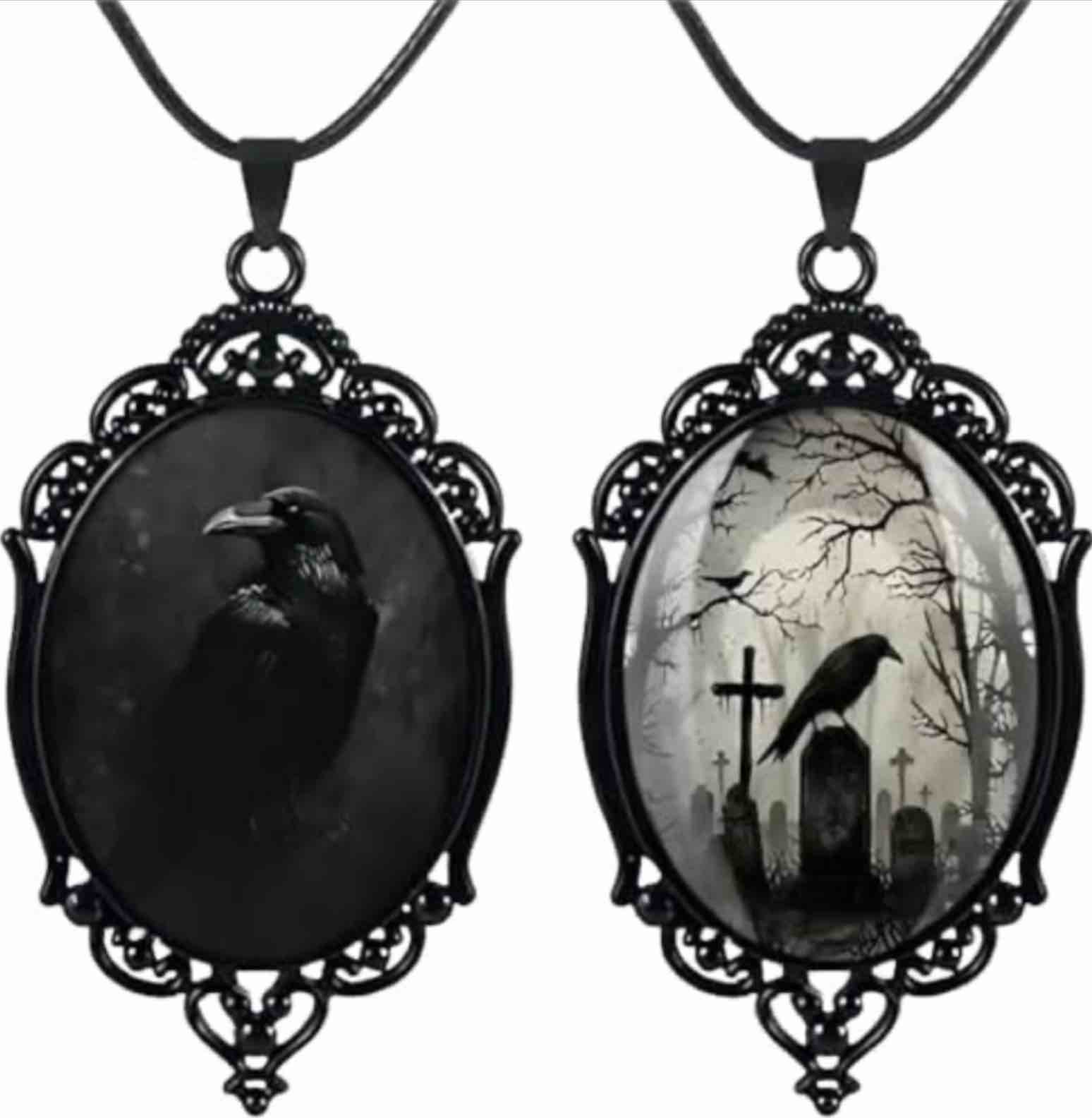 2pcs set Raven Cross Cameo Pendant Necklace - Vintage Gothic Rope Chain Crow Choker - Mystic Witch Jewelry (Pack Of 5)