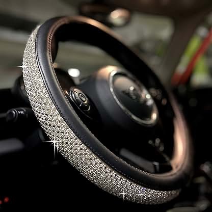 Steering wheel cover, black and rhinestones