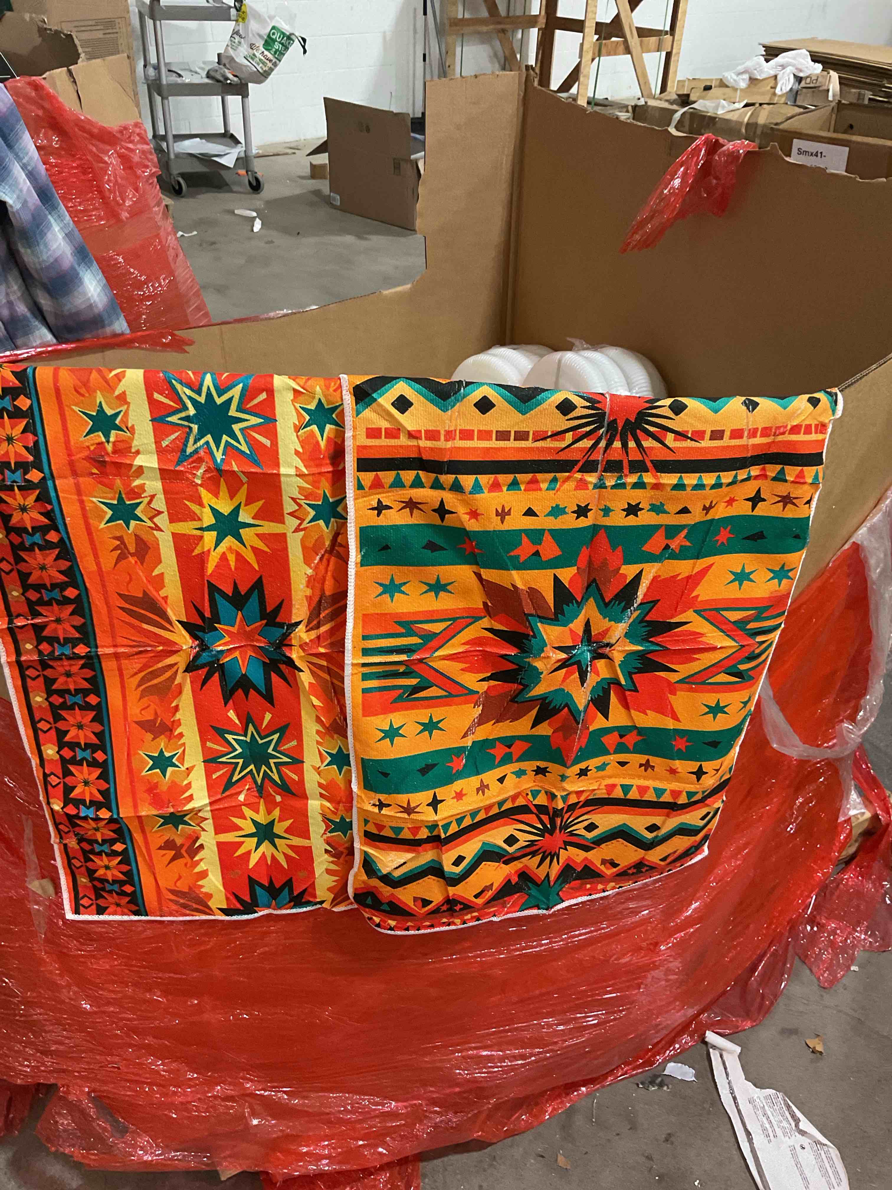 bright orange, abstract design dish towels