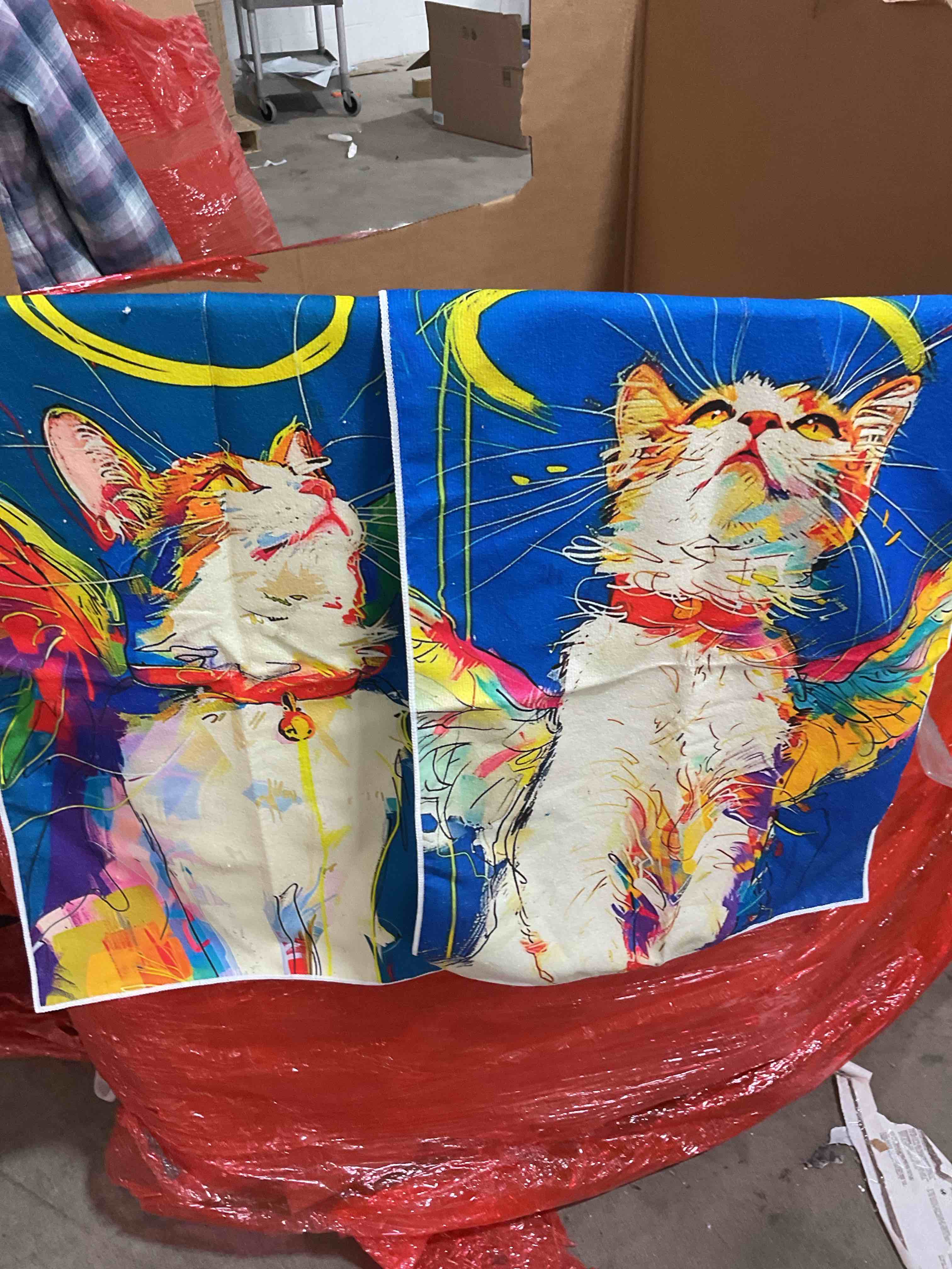 angel cat design dish towels