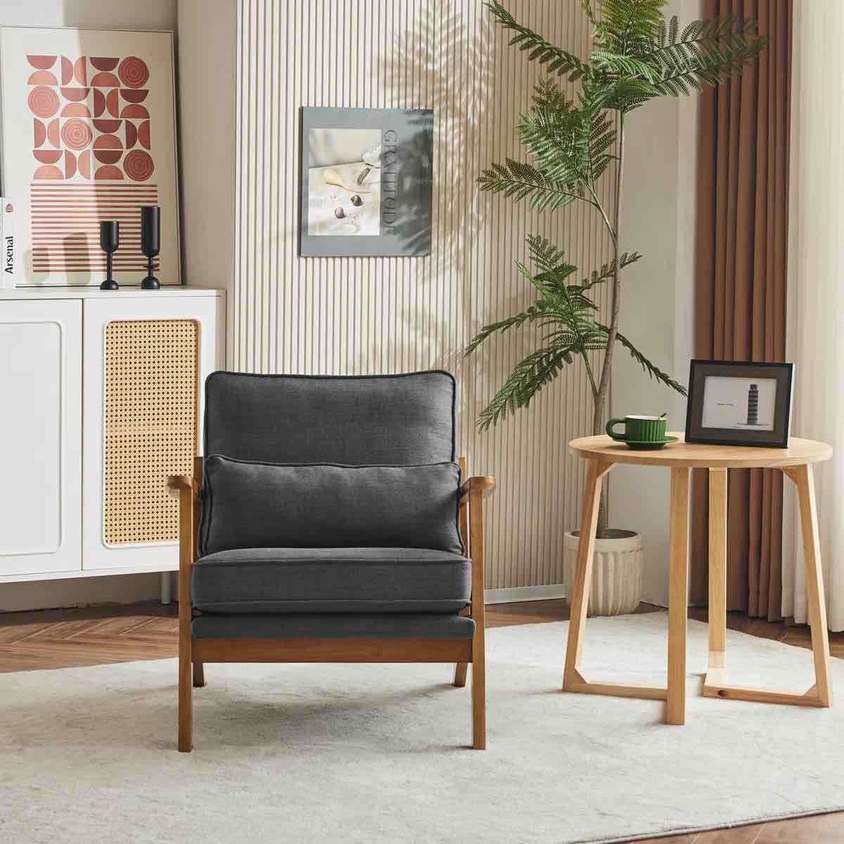 Lemley Upholstered Accent Chair With Wooden Legs And One Pillow