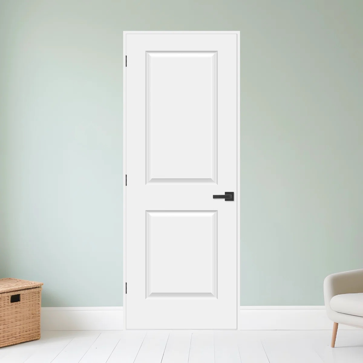 INSWING OPENING Predrilled Primed 2-panel Hollow Wood Interior Mold Standard Door with Bore Hole