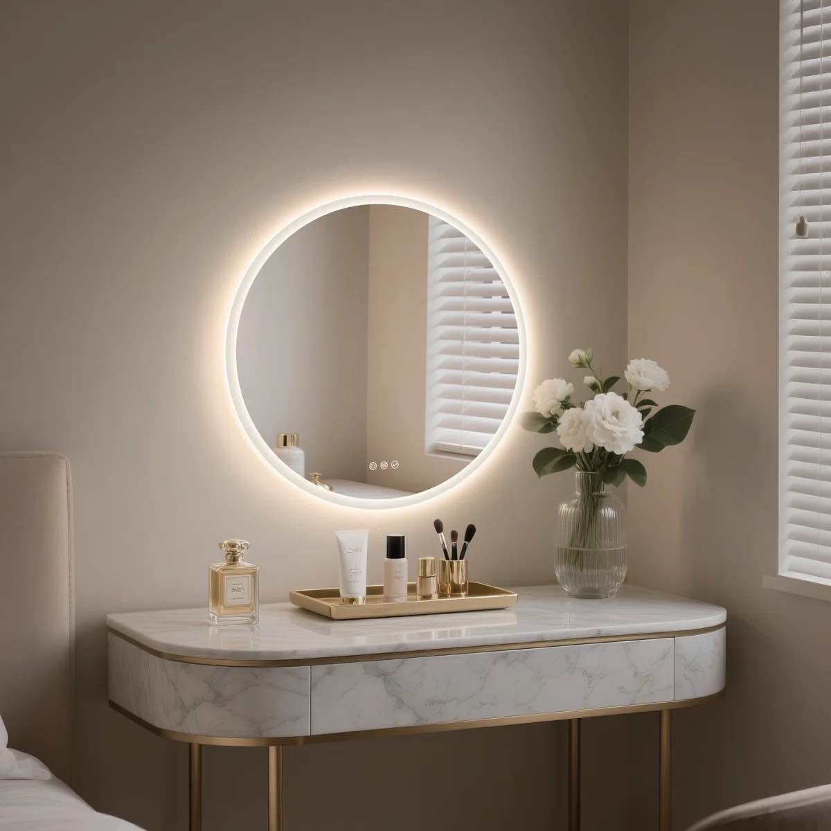 Epperly LED Round Bathroom Mirror with Bluetooth Dimmable Brightness Anti-fog Function