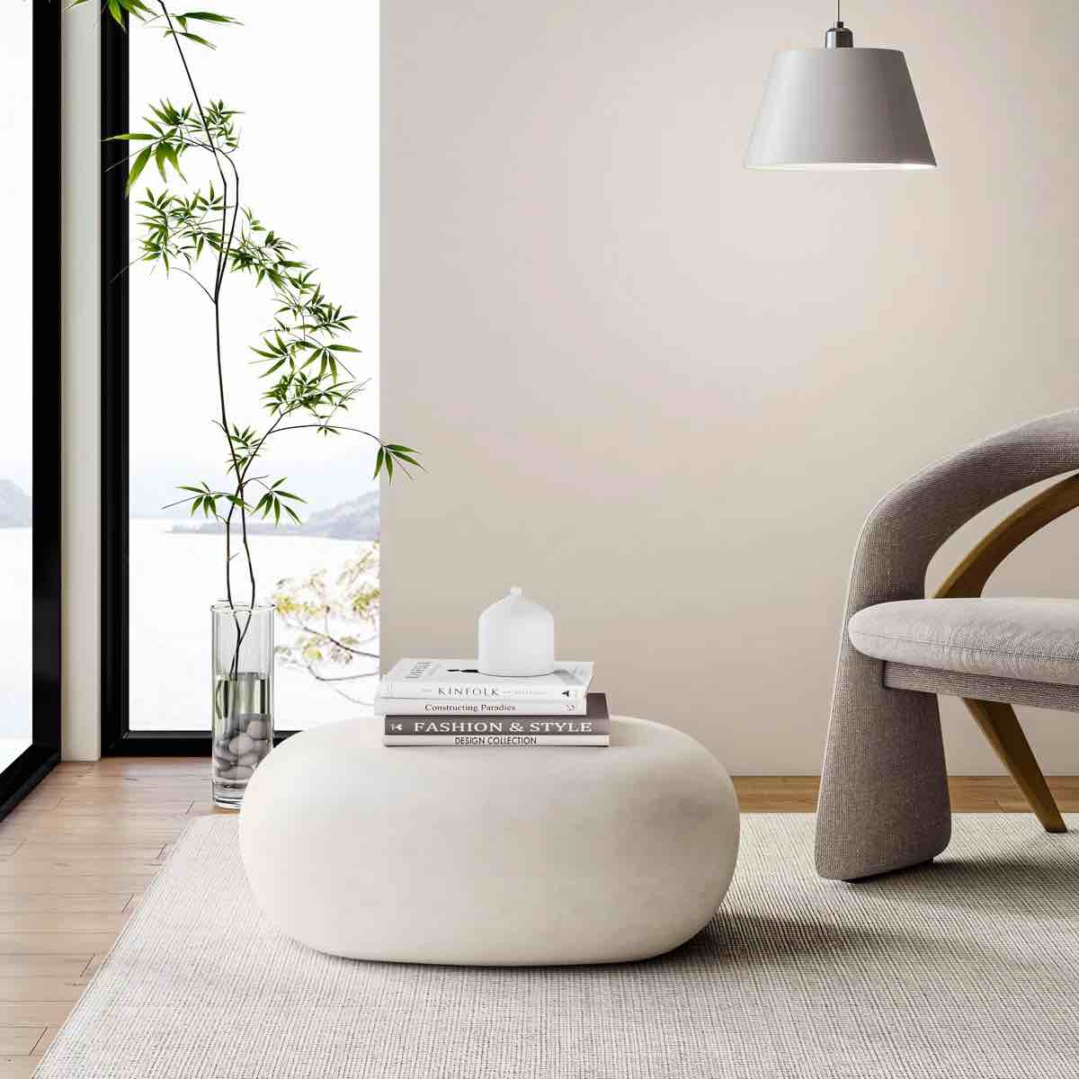 Pruitt 27.95" Concrete Pebble Coffee Table
