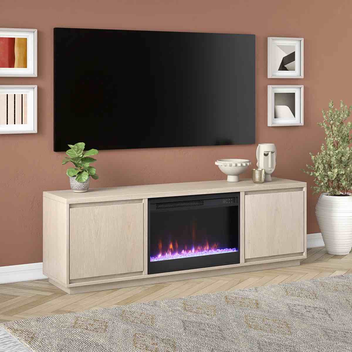 Nieshia Rectangular TV Stand with 26" Crystal Fireplace for TV's up to 75"