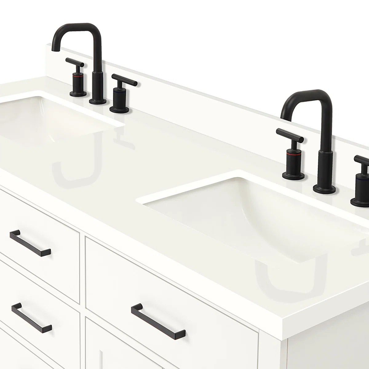 Tidworth 61” Quartz Stone For A Double Bathroom Vanity - White, Stone Top, Top Only