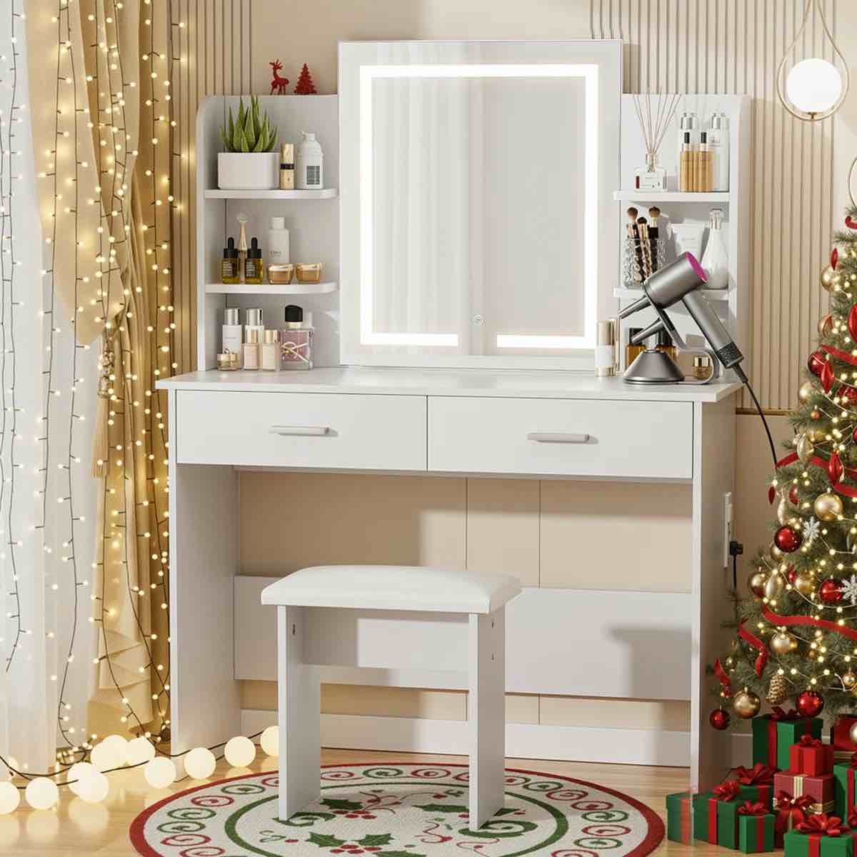 Greyden Vanity Set With LED Mirror & Built-in Outlets