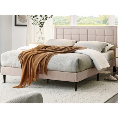 DeCoro Mornington Upholstered Wood 2.0 Platform Full Size Bed Frame, King, Linen