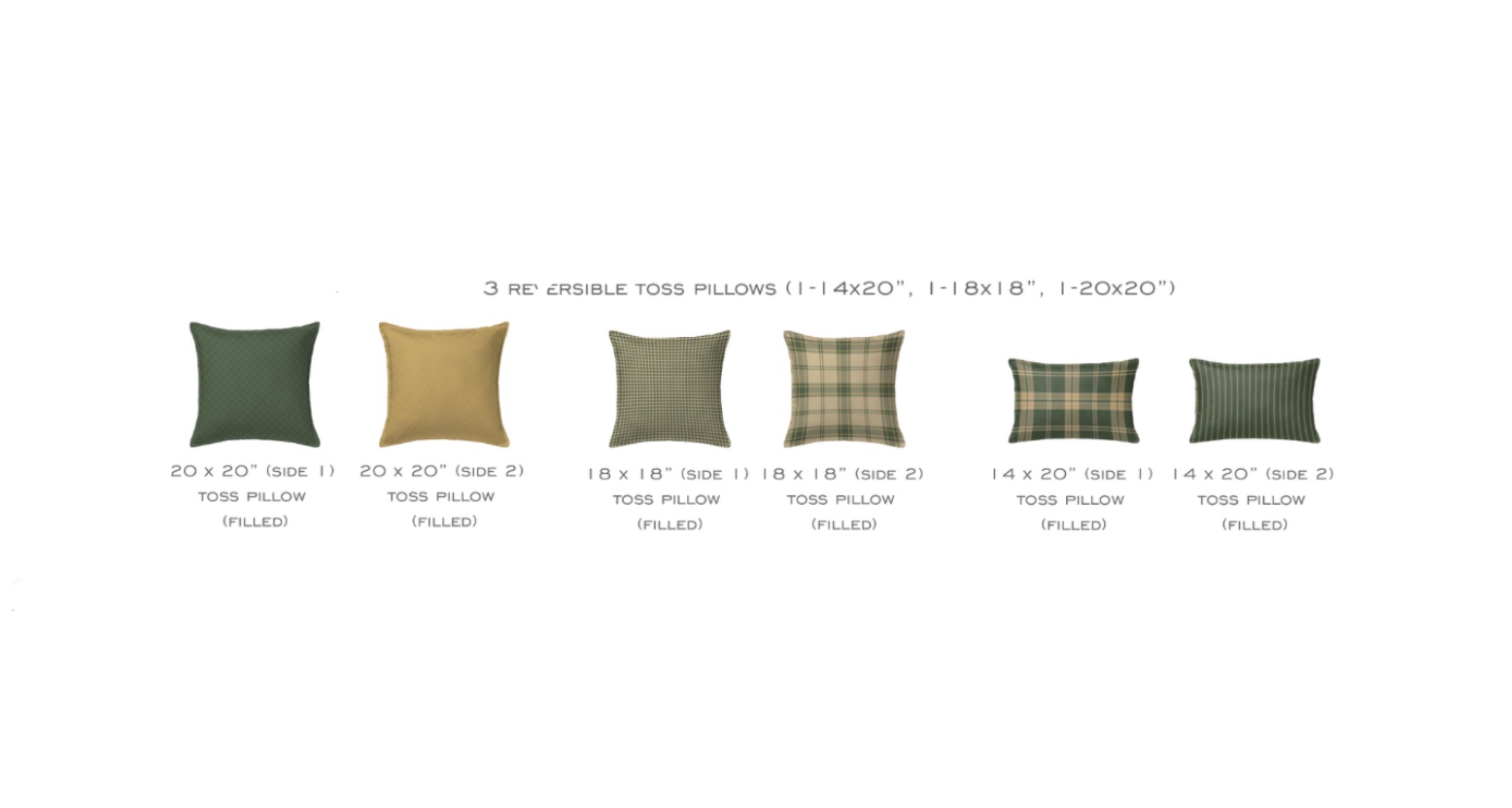 Dolce Empire Gold and Green 3 Reversible Pillows