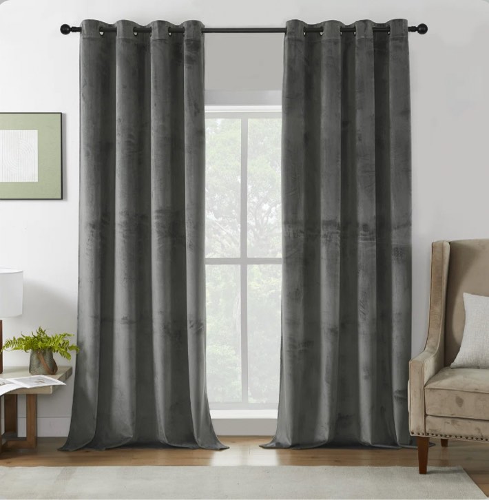 Deavion Velvet Solid Color Metal Grommets Room Darkening Curtain Panels (Set of 2) Grey