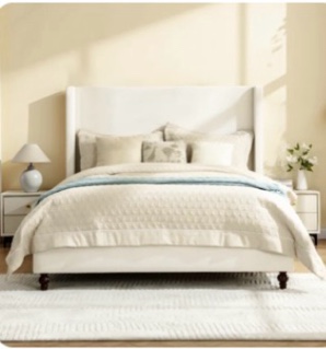 Upholstered High Back Platform Bed With Wingback Headboard Queen 