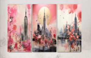 Pink Vintage New York Empire State Building V " 3 - Pieces