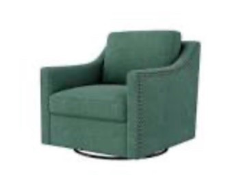 360° swivel armchair | skin-friendly cotton linen fabric | ergonomic design | brass nail trim | blackish green | modern style | 33.46" w x 31.10" d | living room & bedroom