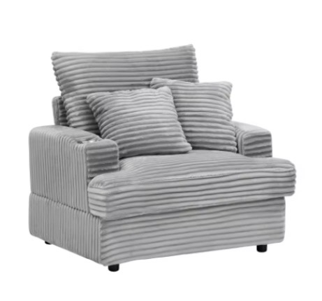 39-inch Spring upholstered Armchair and Ottoman Set - Comfortable Single Sofa with Cup Holder and Corduroy Fabric, Perfect for Living Room or Bedroom
