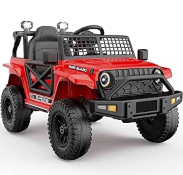 Electric Car for Kids, 12V 7Ah Powered Ride on Car with Remote Control, Dual Driving Modes, Bluetooth Ride on Toys Jeep with Suspension, Gift for Boys Girls 4-8 Years, Red