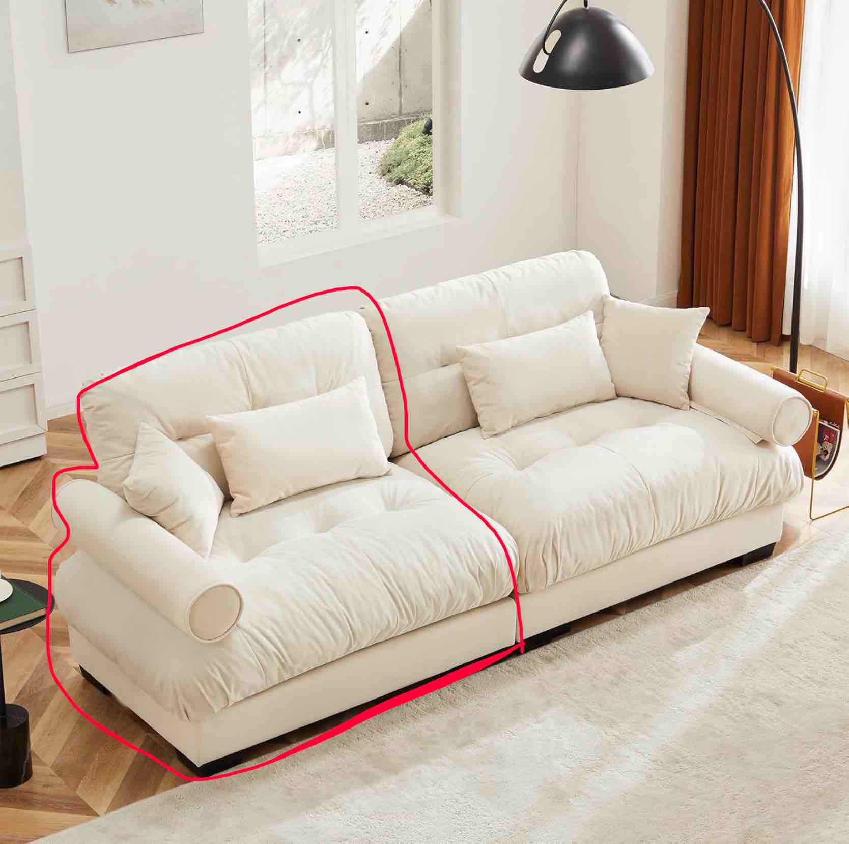 Oversized Modular Velvet Sectional Sofa 1 Seat Cream Color