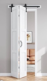 MDF Sliding Barn Door with Hardware Kit, Covered with Water-Proof PVC Surface, White, H-Frame