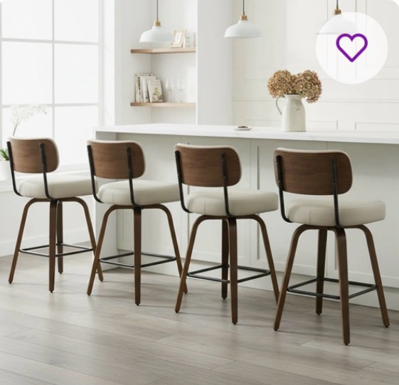 Swivel Upholstered Counter Stool With Wood Frame