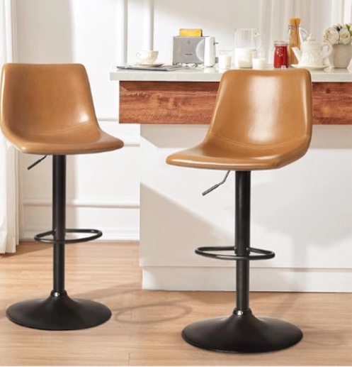 LEMBERI Bar Stools Set of 4, Modern Adjustable Swivel Barstools Counter Height with Backrest, Faux Leather Upholstered Bar Chairs for Kitchen Island, Whisky