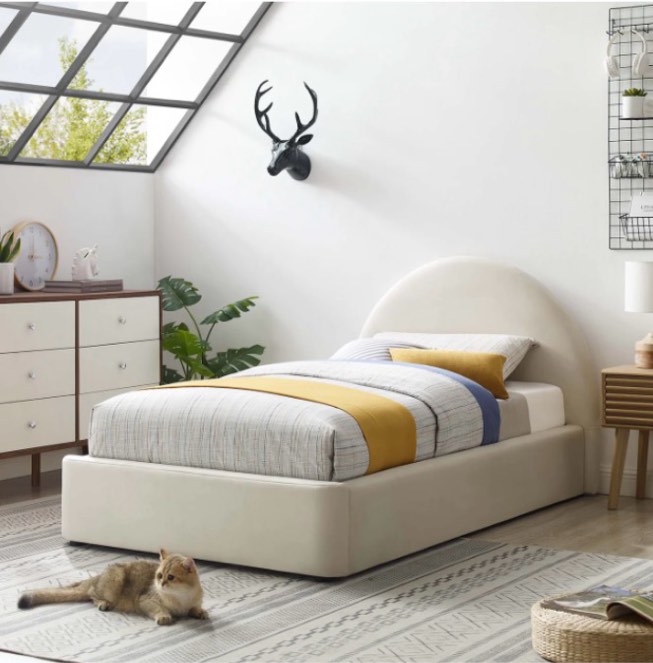 Resort Performance Velvet Arched Round Twin Platform Bed In Alabaster By Modway